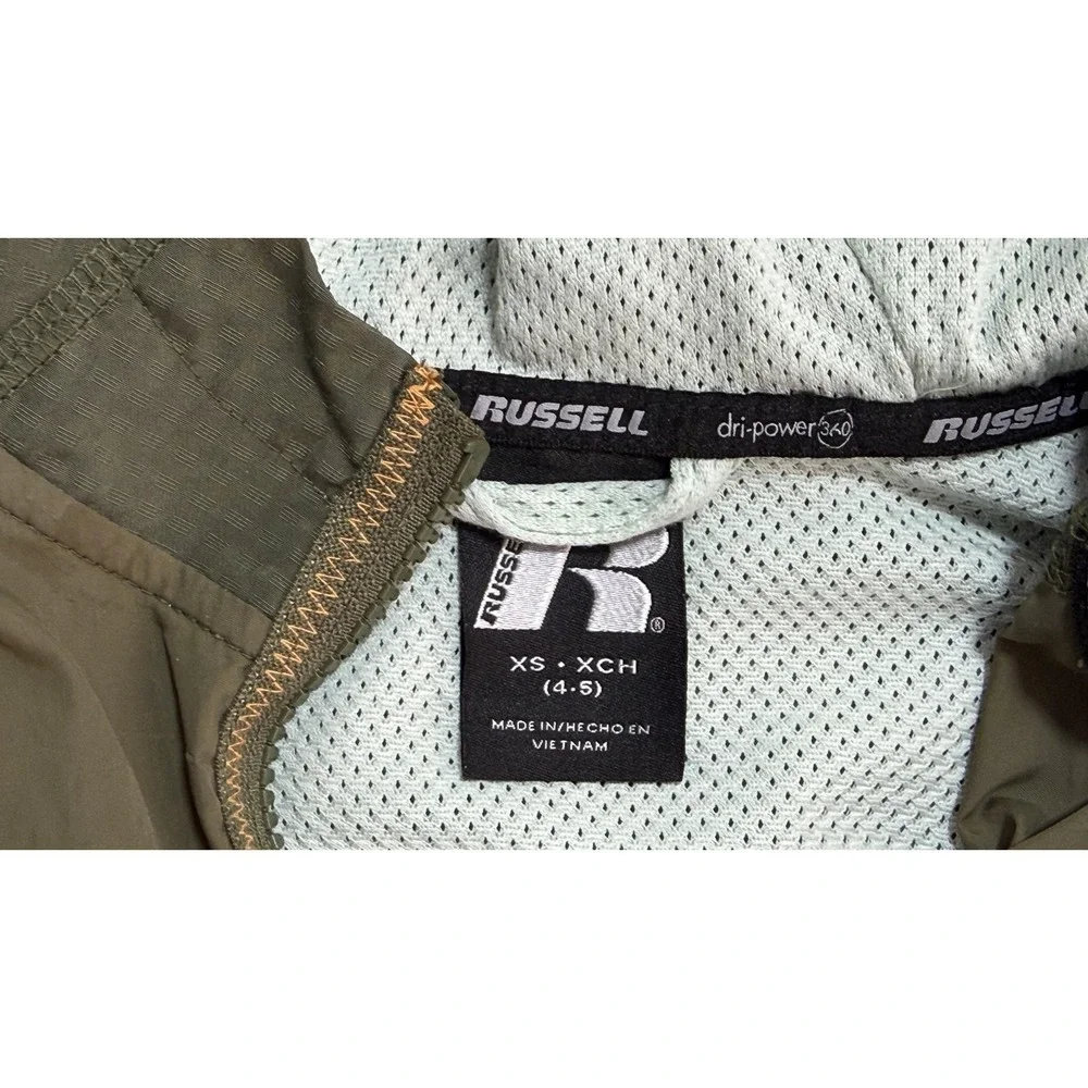 Russell Jacket‎ Youth XS 4-5 Green Hooded Windbreaker Dri-Power 360 Mesh Lined